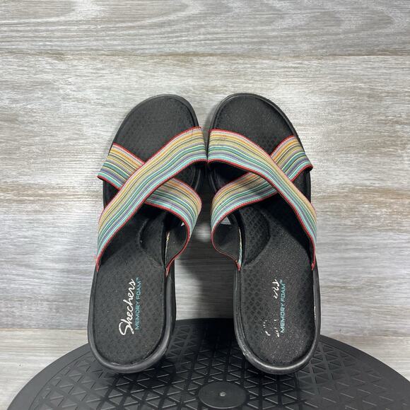 Skechers Women’s Memory Foam Stretch Woven Rainbow Platform Sandals Size 11 - Picture 6 of 8